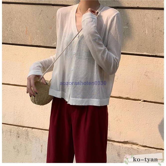 ニットカーディガン レディース 薄手 サマーカーディガン 冷房対策 カーディガン ゆったり 夏 透明 ボタンカーディガン Vネック コーディガン 