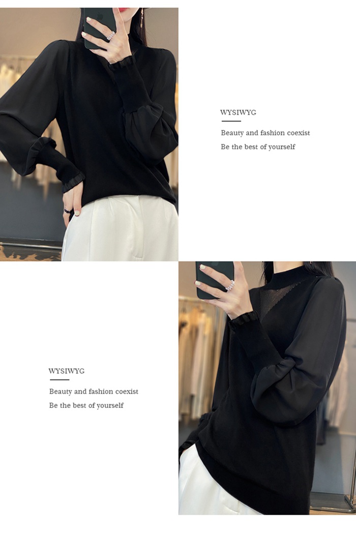 ニット ニットトップス レディース パフスリーブ 長袖 シースルー 無地 女性 カジュアル モックネック かわいい トップス おしゃれ 