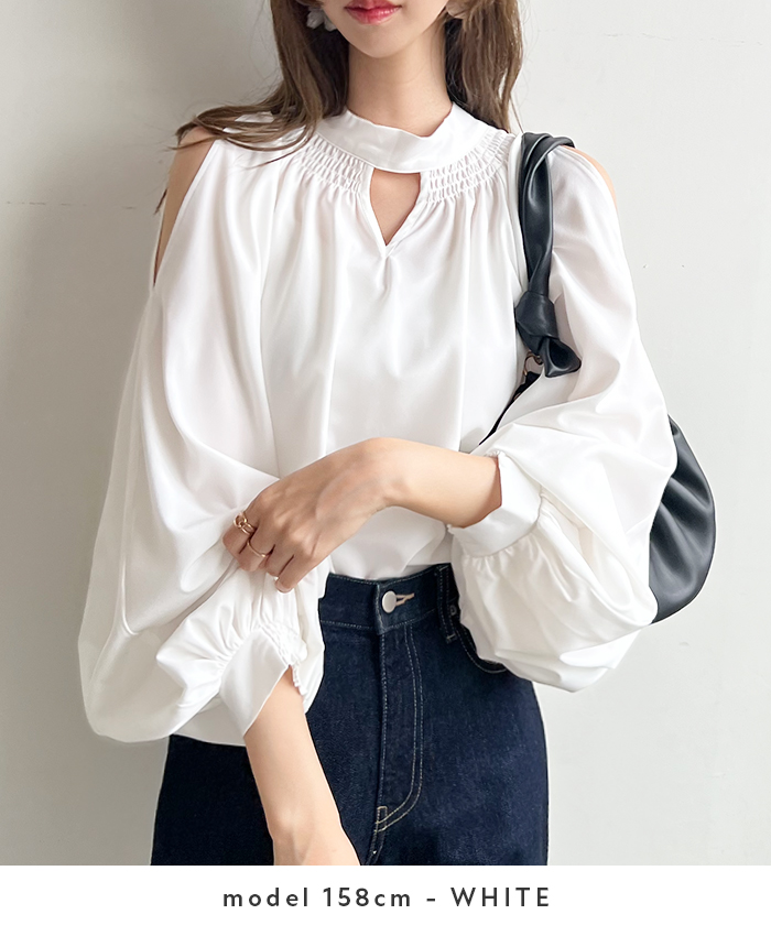 ブラウス レディース 長袖 秋冬 オフィスカジュアル きれいめ 韓国ファッション 前後2WAYショルダーオープンブラウス 上品 シンプル カジュアル 