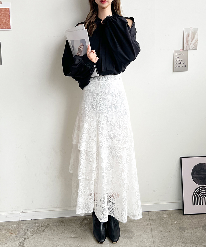 ブラウス レディース 長袖 秋冬 オフィスカジュアル きれいめ 韓国ファッション 前後2WAYショルダーオープンブラウス 上品 シンプル カジュアル 