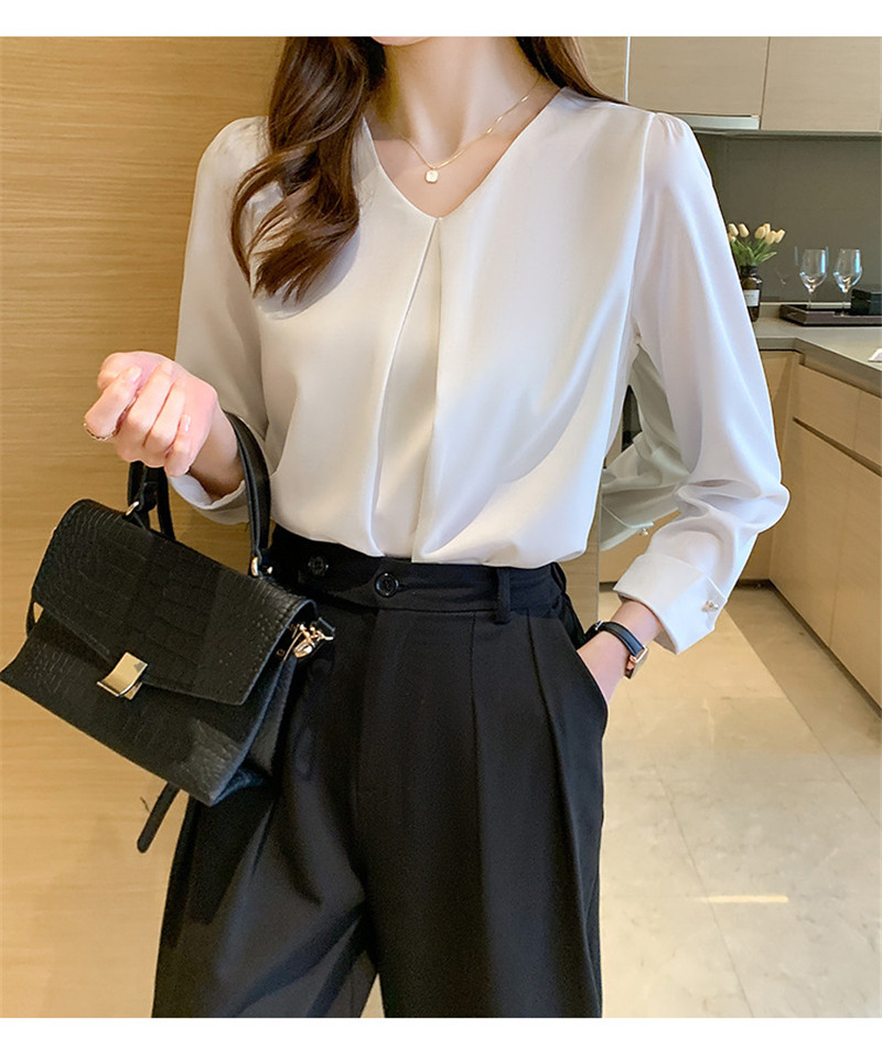 ブラウス レディース シャツ 長袖 シフォン Ｖネック きれいめ 通勤 トップス おしゃれ 可愛い 体型カバー 着痩せ ゆったり カジュアル 