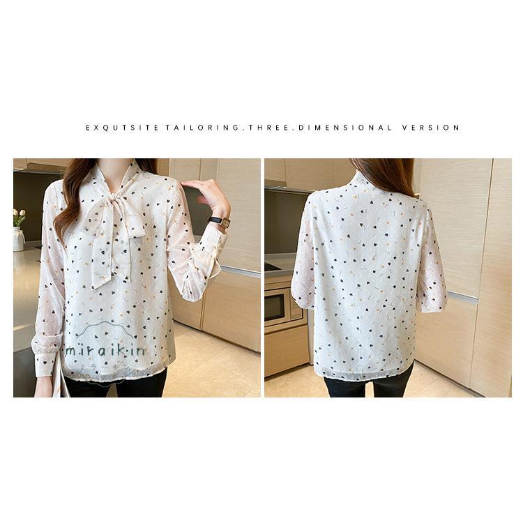 ブラウス レディース 春 夏 春夏 シャツ きれいめ トップス 30代 ハート柄 リボンボウタイ ボウタイ カジュアル 長袖 オフィス ブラウスシャツ 20代 