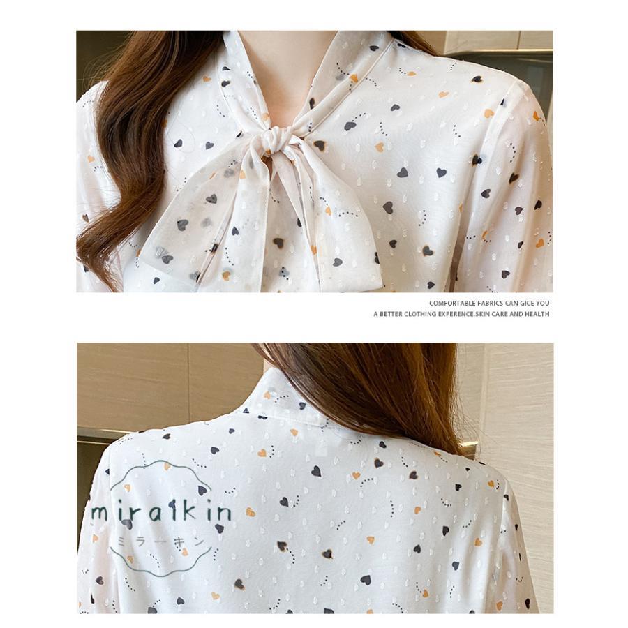 ブラウス レディース 春 夏 春夏 シャツ きれいめ トップス 30代 ハート柄 リボンボウタイ ボウタイ カジュアル 長袖 オフィス ブラウスシャツ 20代 
