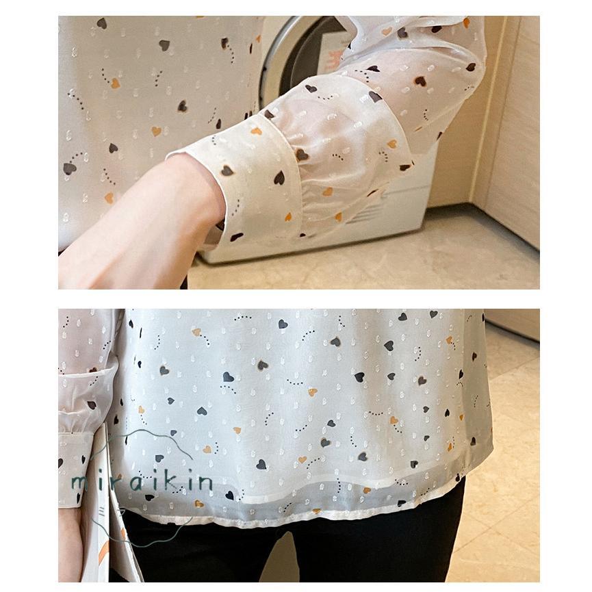 ブラウス レディース 春 夏 春夏 シャツ きれいめ トップス 30代 ハート柄 リボンボウタイ ボウタイ カジュアル 長袖 オフィス ブラウスシャツ 20代 