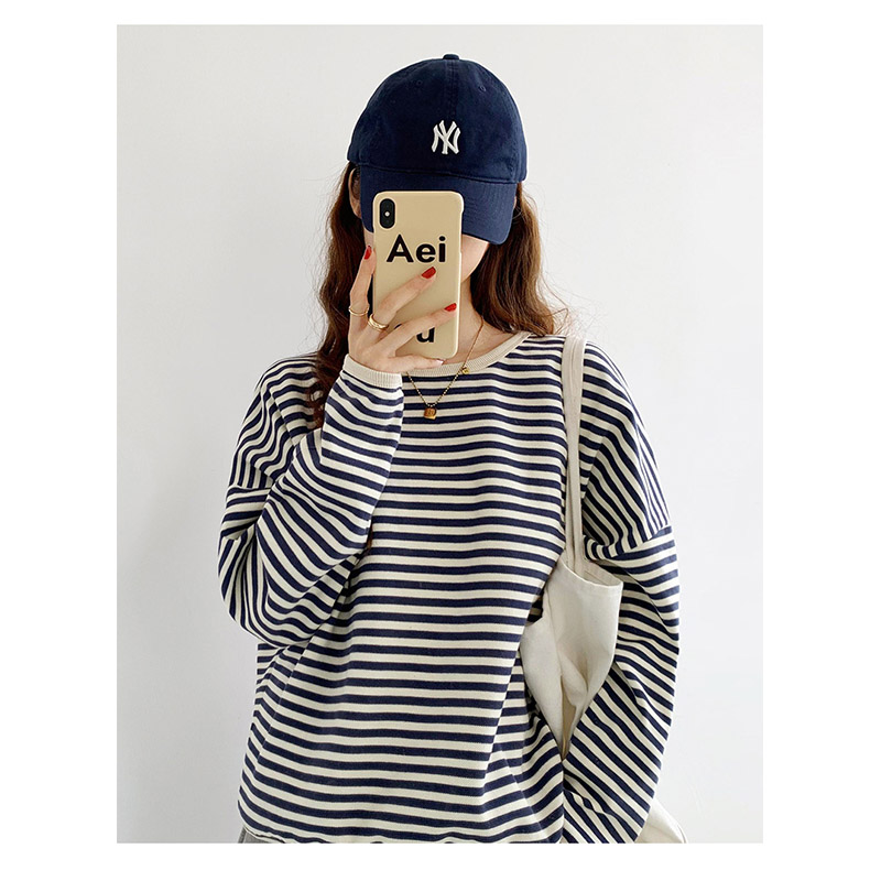 トレーナー レディース ゆったり スウェット カットソー 長袖 可愛い Tシャツ カジュアル おしゃれ プルオーバー ストライプ 大きいサイズ ビッグシルエット 