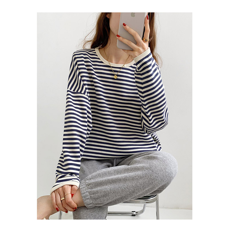 トレーナー レディース ゆったり スウェット カットソー 長袖 可愛い Tシャツ カジュアル おしゃれ プルオーバー ストライプ 大きいサイズ ビッグシルエット 