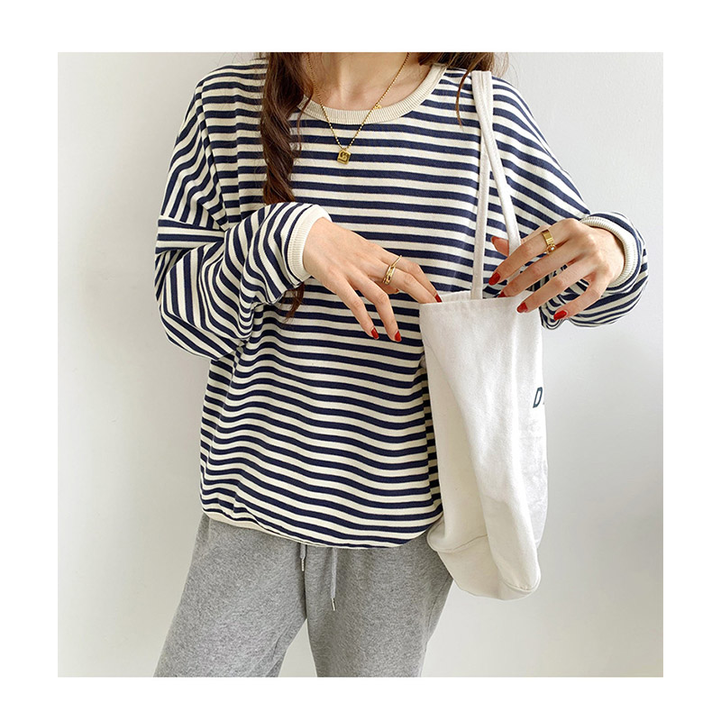トレーナー レディース ゆったり スウェット カットソー 長袖 可愛い Tシャツ カジュアル おしゃれ プルオーバー ストライプ 大きいサイズ ビッグシルエット 