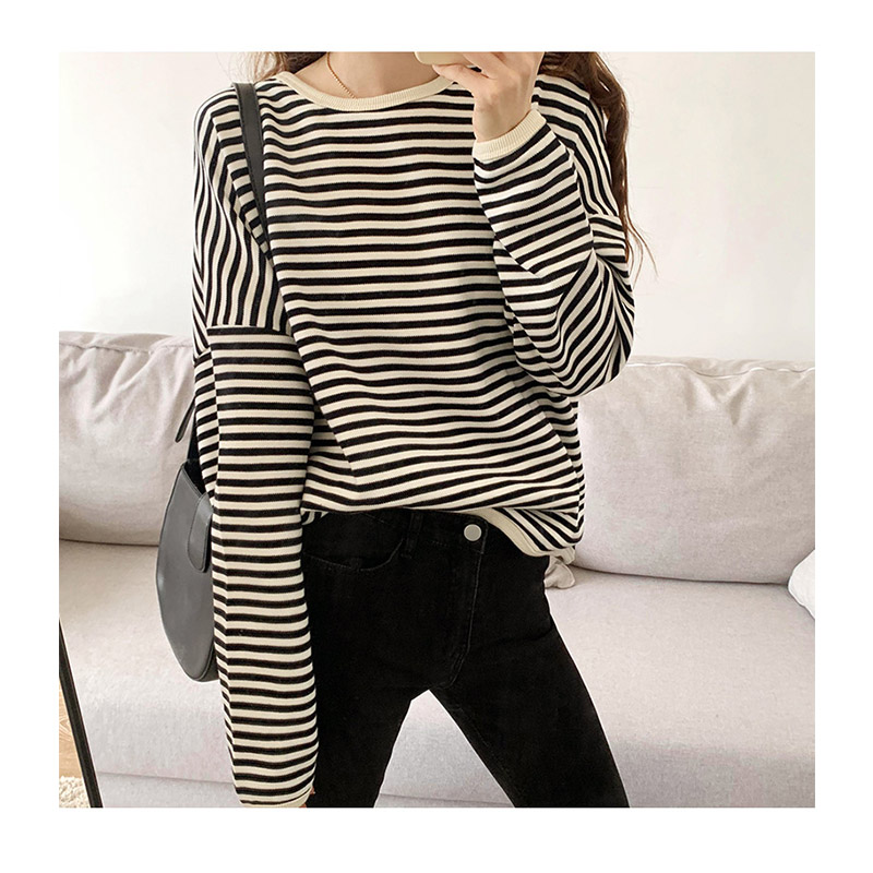 トレーナー レディース ゆったり スウェット カットソー 長袖 可愛い Tシャツ カジュアル おしゃれ プルオーバー ストライプ 大きいサイズ ビッグシルエット 