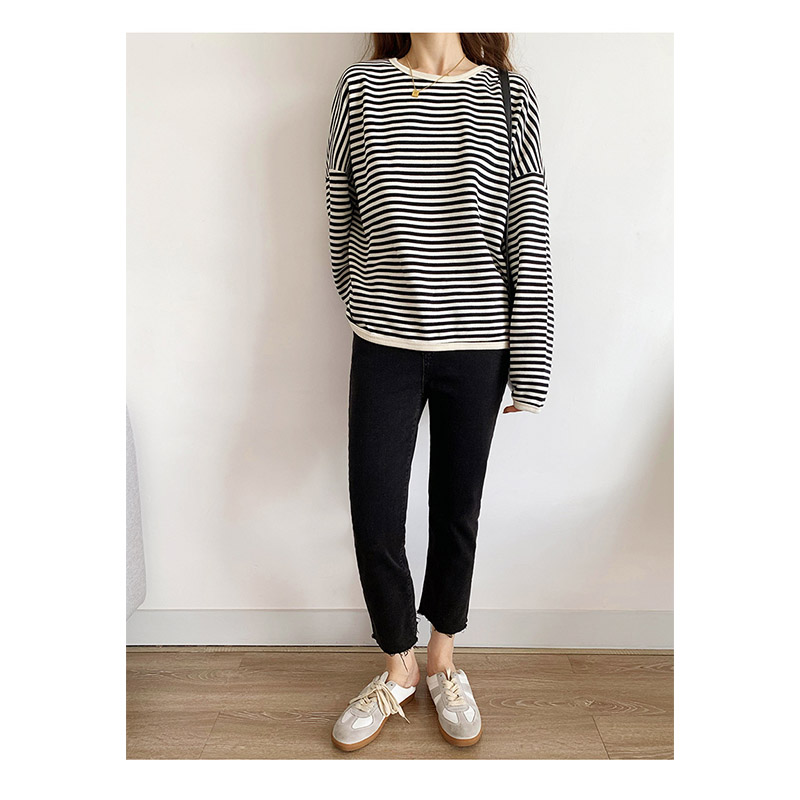 トレーナー レディース ゆったり スウェット カットソー 長袖 可愛い Tシャツ カジュアル おしゃれ プルオーバー ストライプ 大きいサイズ ビッグシルエット 