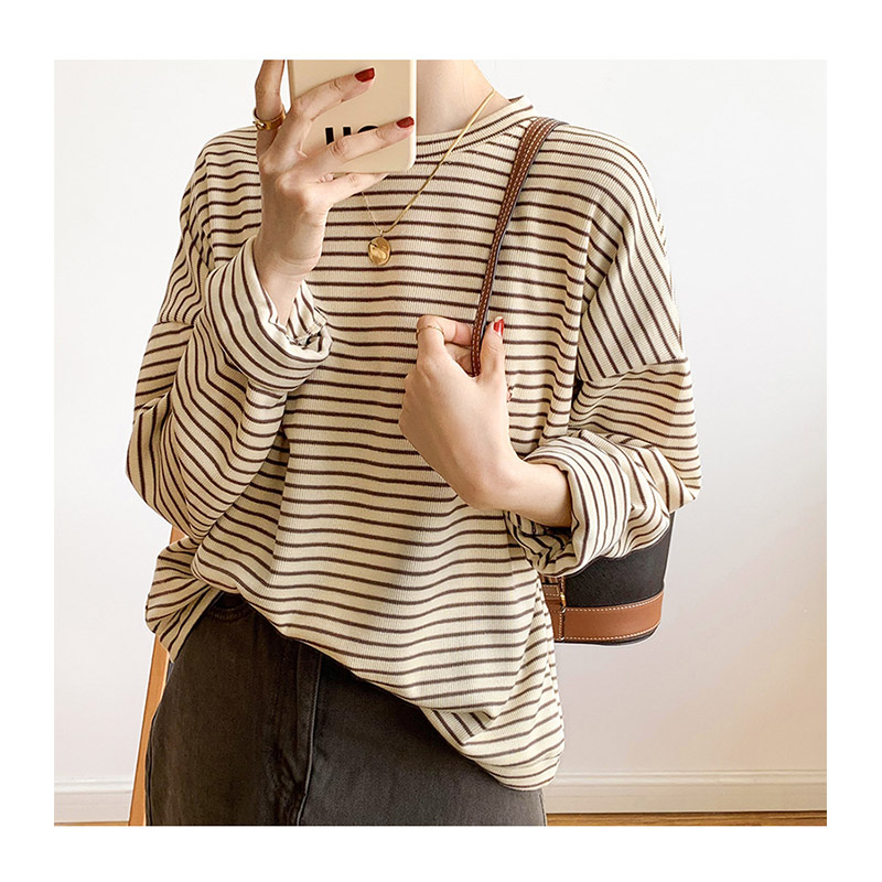 トレーナー レディース ゆったり スウェット カットソー 長袖 可愛い Tシャツ カジュアル おしゃれ プルオーバー ストライプ 大きいサイズ ビッグシルエット 