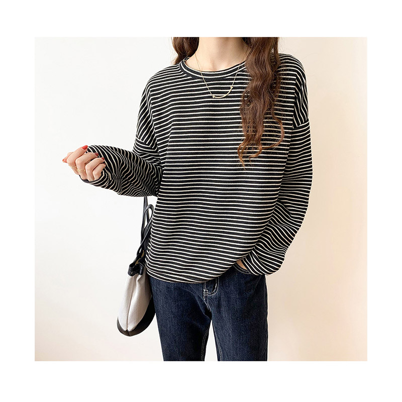 トレーナー レディース ゆったり スウェット カットソー 長袖 可愛い Tシャツ カジュアル おしゃれ プルオーバー ストライプ 大きいサイズ ビッグシルエット 