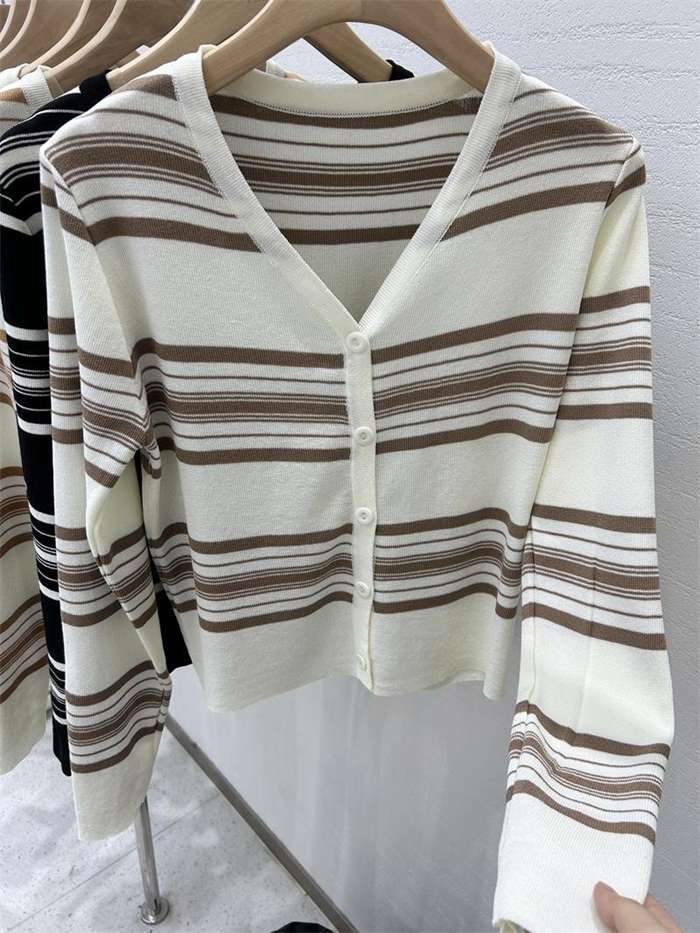 ニット カーディガン ボーダー レディース Vネック 配色 開襟 羽織り 薄手 シンプル ニット 長袖 冷房対策 春 秋 ストライプ トップス 