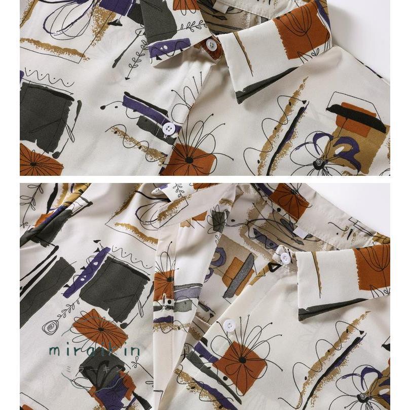 ブラウス レディース 長袖 韓国風 柄シャツ レディース シフォンブラウス 春夏トップス シャツカーディガンおしゃれ メンズライク プリントシャツ 20代30代韓国 