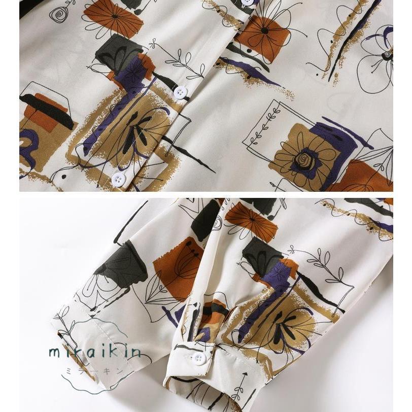 ブラウス レディース 長袖 韓国風 柄シャツ レディース シフォンブラウス 春夏トップス シャツカーディガンおしゃれ メンズライク プリントシャツ 20代30代韓国 