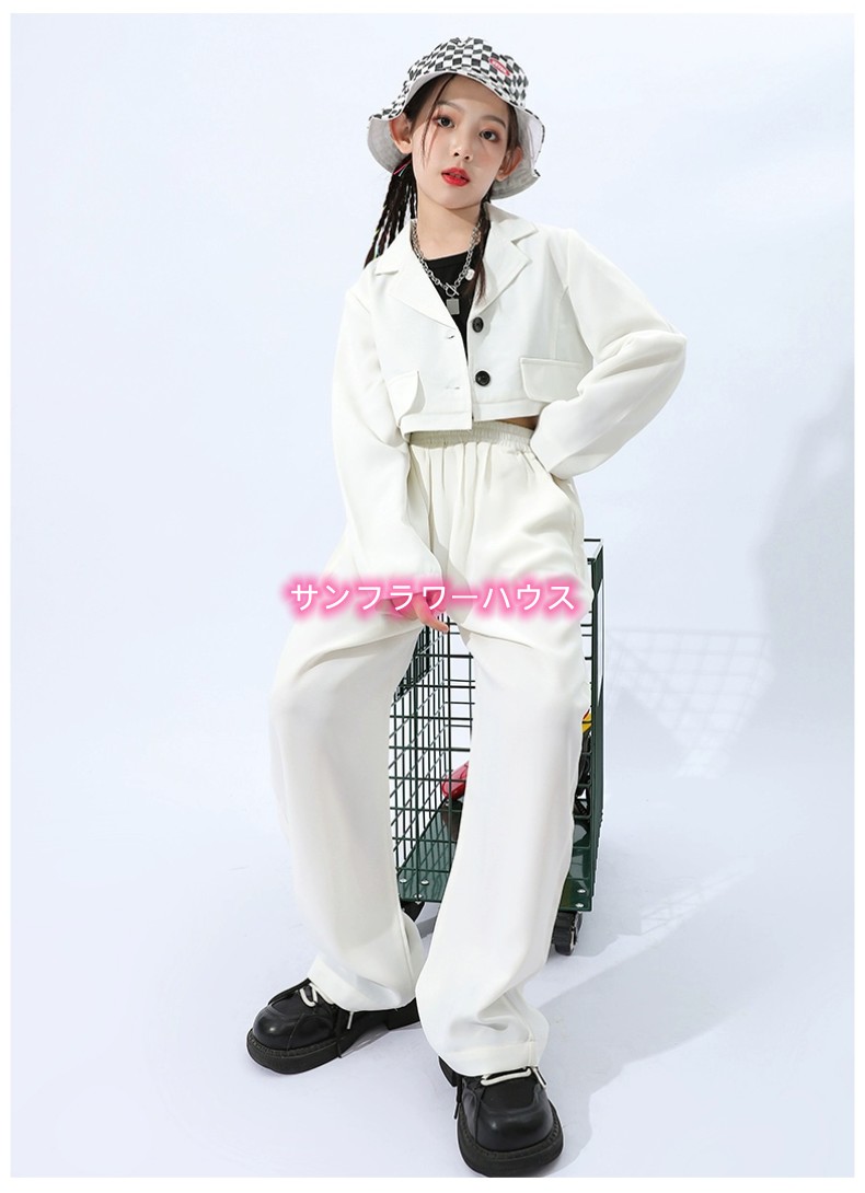 キッズダンス衣装 スーツ セットアップ スーツ 衣装 韓国 キッズ チアガール ハーフトップ 子供 スーツパンツ 女の子 ダンスウェア 長袖 ヒップホップ 