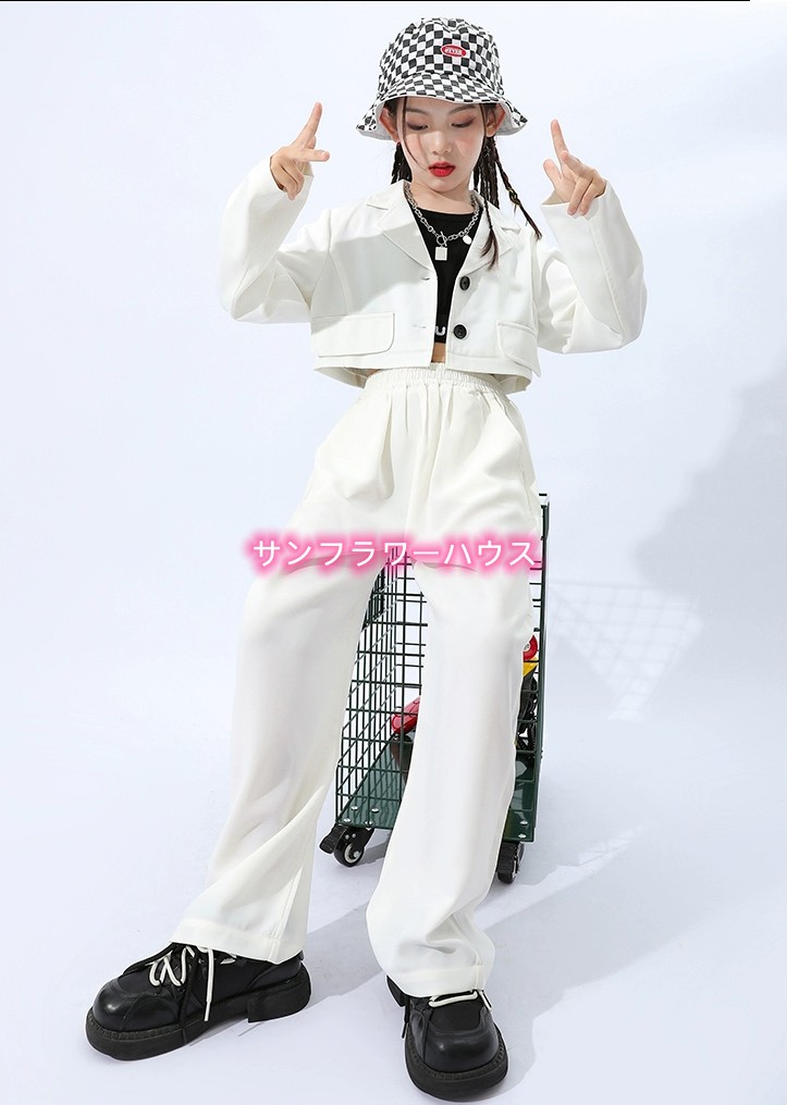 キッズダンス衣装 スーツ セットアップ スーツ 衣装 韓国 キッズ チアガール ハーフトップ 子供 スーツパンツ 女の子 ダンスウェア 長袖 ヒップホップ 