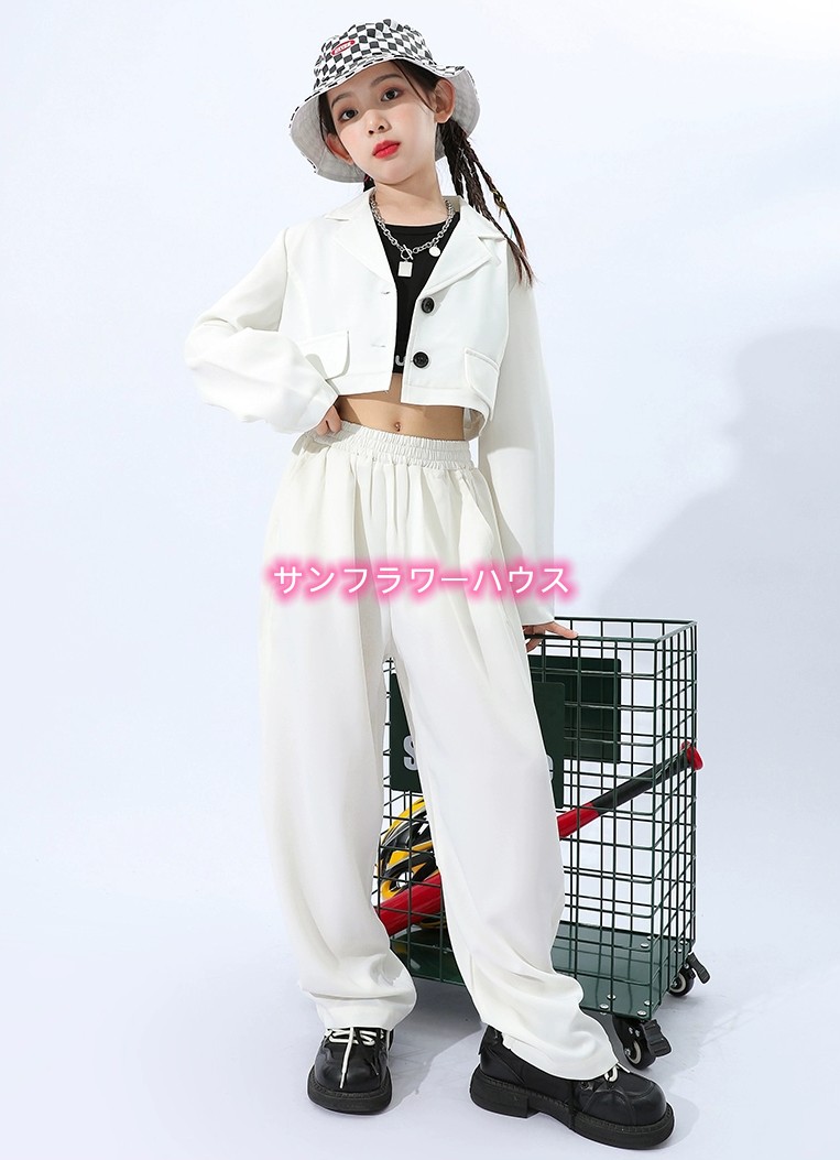 キッズダンス衣装 スーツ セットアップ スーツ 衣装 韓国 キッズ チアガール ハーフトップ 子供 スーツパンツ 女の子 ダンスウェア 長袖 ヒップホップ 