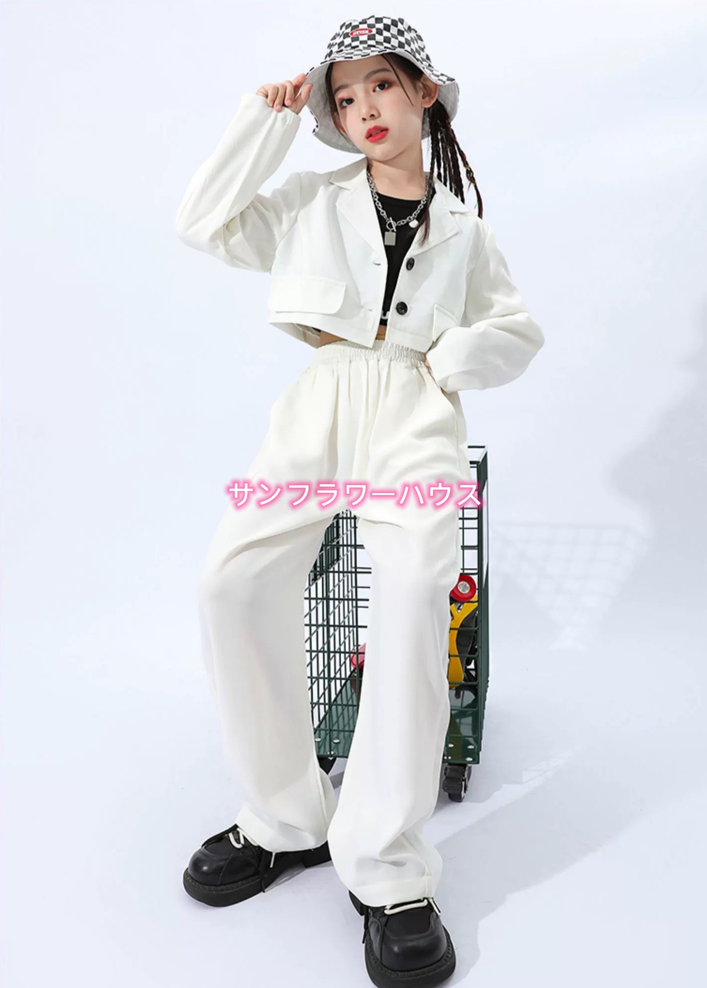 キッズダンス衣装 スーツ セットアップ スーツ 衣装 韓国 キッズ チアガール ハーフトップ 子供 スーツパンツ 女の子 ダンスウェア 長袖 ヒップホップ 