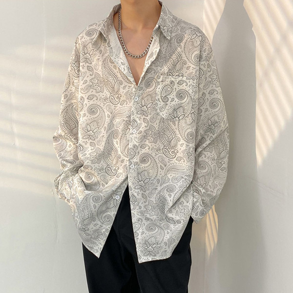 あり 柄シャツ ペイズリー柄 長袖シャツ バンダナ柄 プリント 春服秋服 個性的 衣装 韓国 トップス シャツ 黒 ダンス 白 ヒップホップ 大きいサイズ 