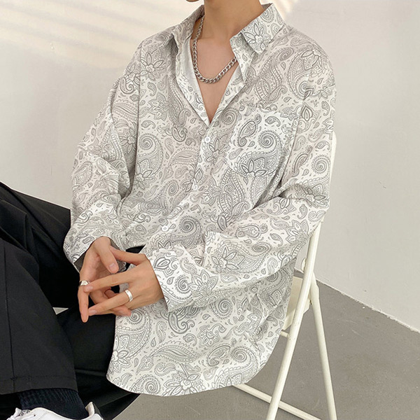 あり 柄シャツ ペイズリー柄 長袖シャツ バンダナ柄 プリント 春服秋服 個性的 衣装 韓国 トップス シャツ 黒 ダンス 白 ヒップホップ 大きいサイズ 