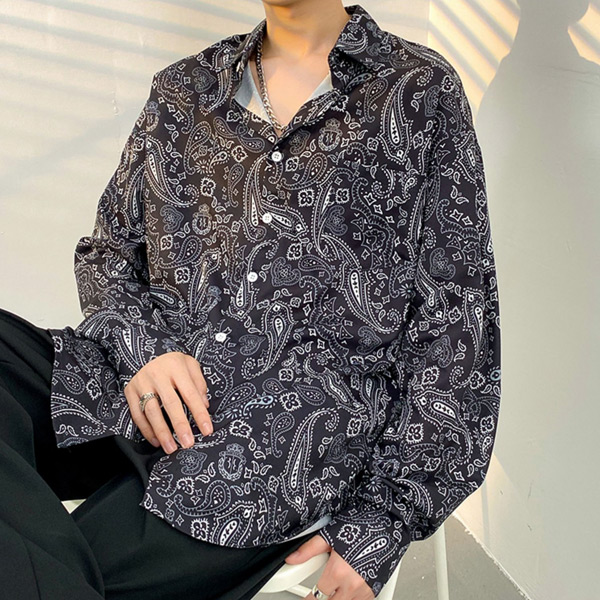 あり 柄シャツ ペイズリー柄 長袖シャツ バンダナ柄 プリント 春服秋服 個性的 衣装 韓国 トップス シャツ 黒 ダンス 白 ヒップホップ 大きいサイズ 