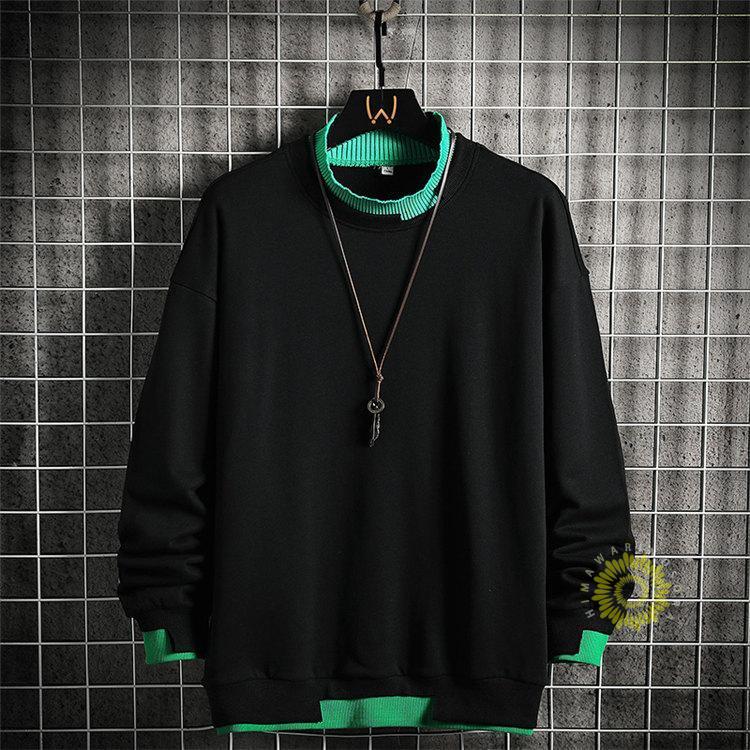 長袖トレーナー メンズ 無地 レイヤード風 トレーナー スウェットシャツ プルオーバー 秋服 クルーネック トップス 秋コーデ ゆったり 