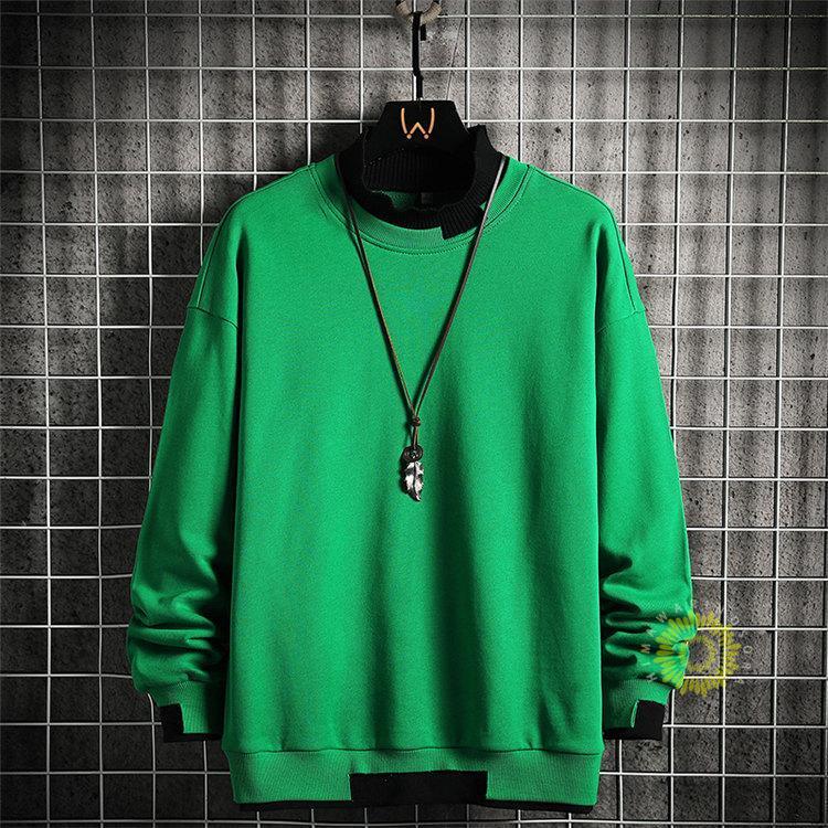 長袖トレーナー メンズ 無地 レイヤード風 トレーナー スウェットシャツ プルオーバー 秋服 クルーネック トップス 秋コーデ ゆったり 