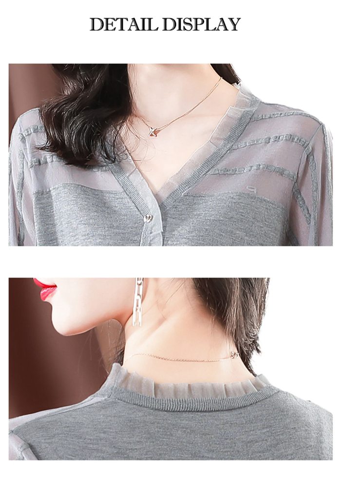 ニットトップス レディース シースルー ニット 長袖 Vネック トップス カジュアル ファッション 春 秋 通勤 おしゃれ 女性 かわいい 無地 