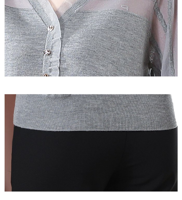 ニットトップス レディース シースルー ニット 長袖 Vネック トップス カジュアル ファッション 春 秋 通勤 おしゃれ 女性 かわいい 無地 