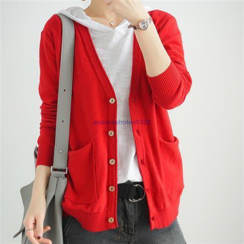 ニットカーディガン レディース カーディガン 通勤 ニットコーディガン ボタンカーディガン Vネック 冷房対策 コーディガン 春秋 ポケット付き 