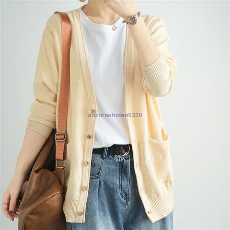 ニットカーディガン レディース カーディガン 通勤 ニットコーディガン ボタンカーディガン Vネック 冷房対策 コーディガン 春秋 ポケット付き 
