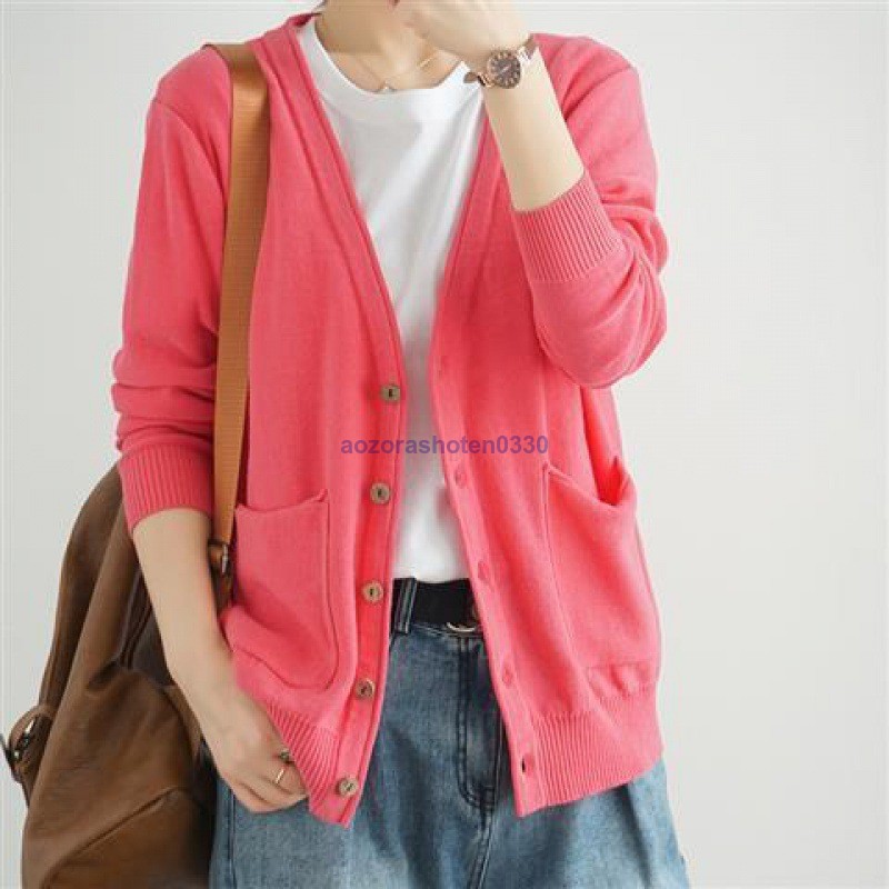 ニットカーディガン レディース カーディガン 通勤 ニットコーディガン ボタンカーディガン Vネック 冷房対策 コーディガン 春秋 ポケット付き 