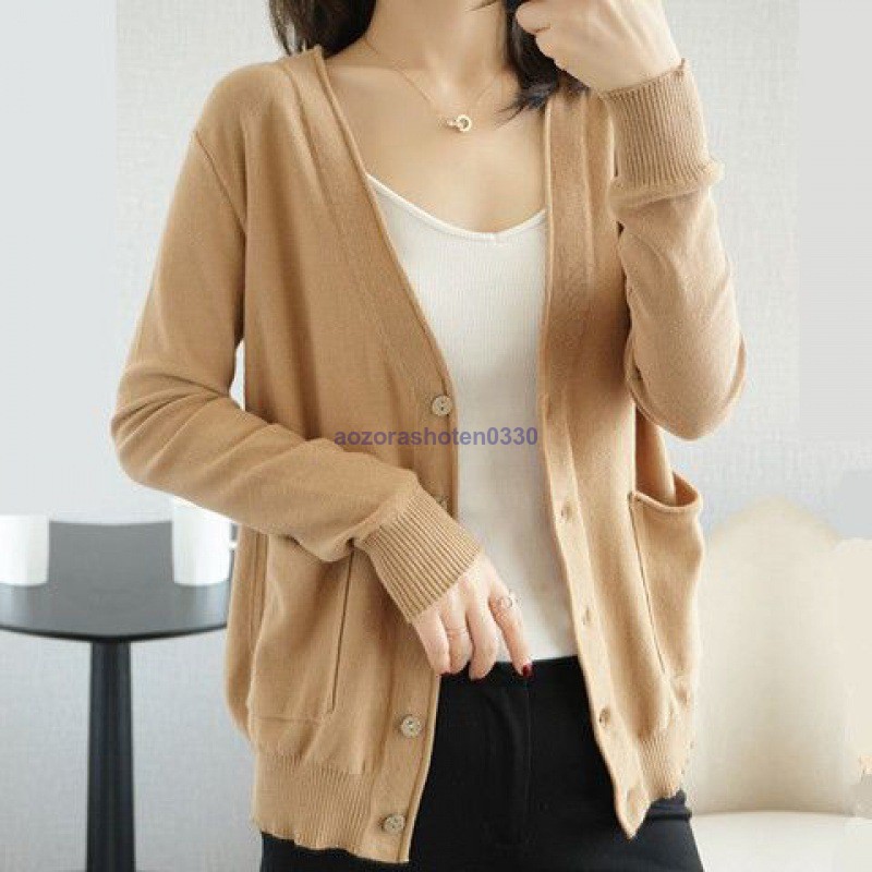 ニットカーディガン レディース カーディガン 通勤 ニットコーディガン ボタンカーディガン Vネック 冷房対策 コーディガン 春秋 ポケット付き 