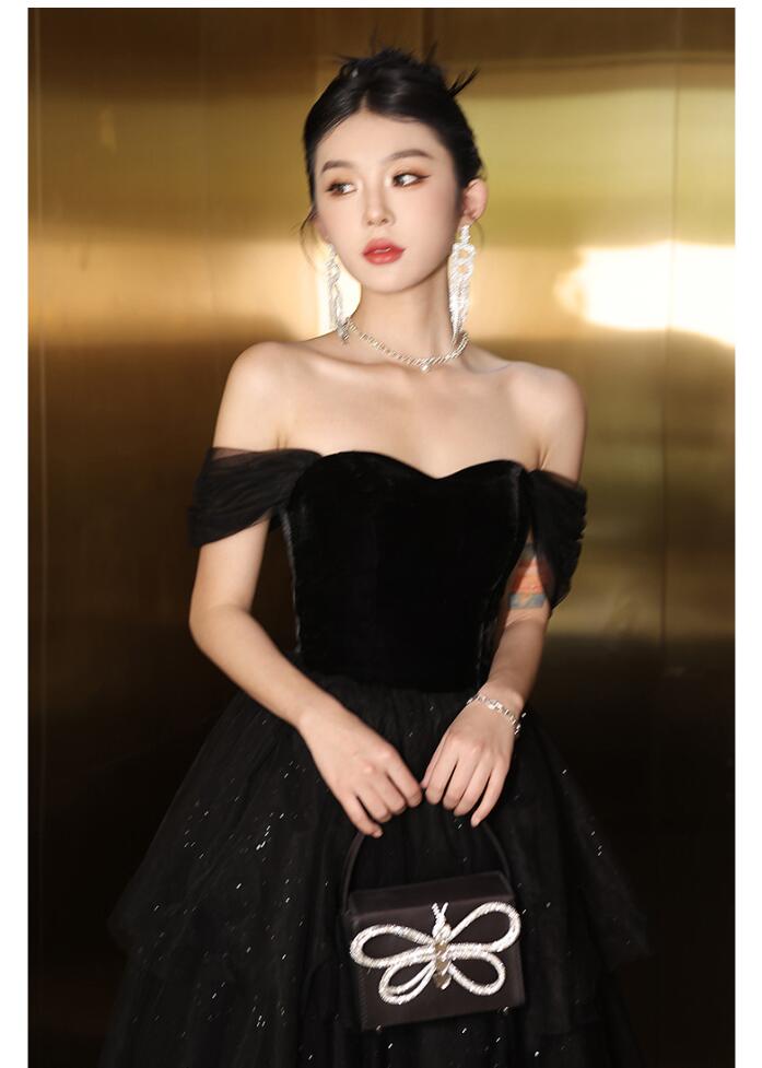 イブニングドレス フフリル 発表会ドレス キャミドレス Vネック ロング丈 謝恩会 パーティードレス 同窓会 オフショルダー お呼ばれドレス サックス 