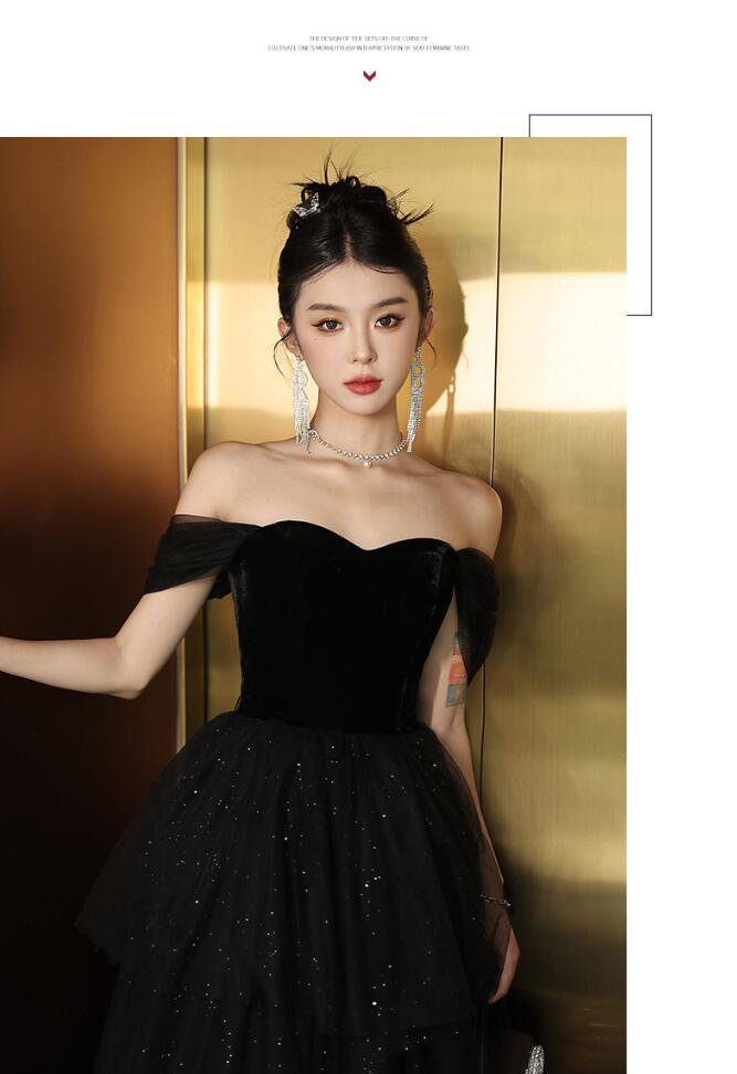 イブニングドレス フフリル 発表会ドレス キャミドレス Vネック ロング丈 謝恩会 パーティードレス 同窓会 オフショルダー お呼ばれドレス サックス 