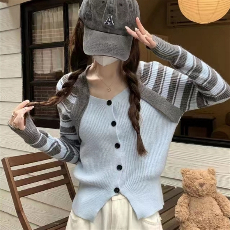 カーディガン 秋服 レディース 春 セーター ニット トップス おしゃれ 冬 ゆったり 通勤 羽織り カジュアル ドルマンスリーブ 前開き 着痩せ ストライプ 長袖 