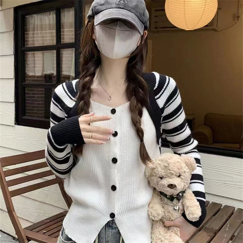 カーディガン 秋服 レディース 春 セーター ニット トップス おしゃれ 冬 ゆったり 通勤 羽織り カジュアル ドルマンスリーブ 前開き 着痩せ ストライプ 長袖 