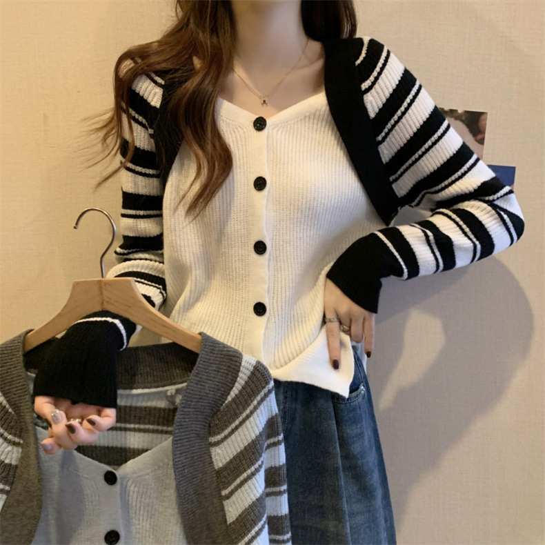 カーディガン 秋服 レディース 春 セーター ニット トップス おしゃれ 冬 ゆったり 通勤 羽織り カジュアル ドルマンスリーブ 前開き 着痩せ ストライプ 長袖 