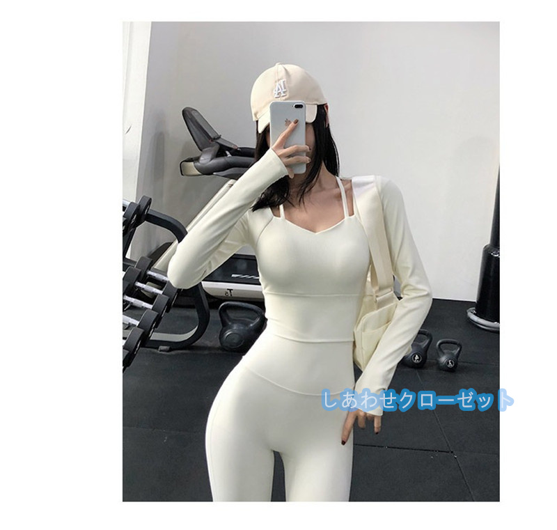 ヨガウェア レディース トップス 長袖 Tシャツ カップ付き フィットネス おしゃれ 吸汗 速乾 かわいい ランニングウェア スポーツウェア ホットヨガ 