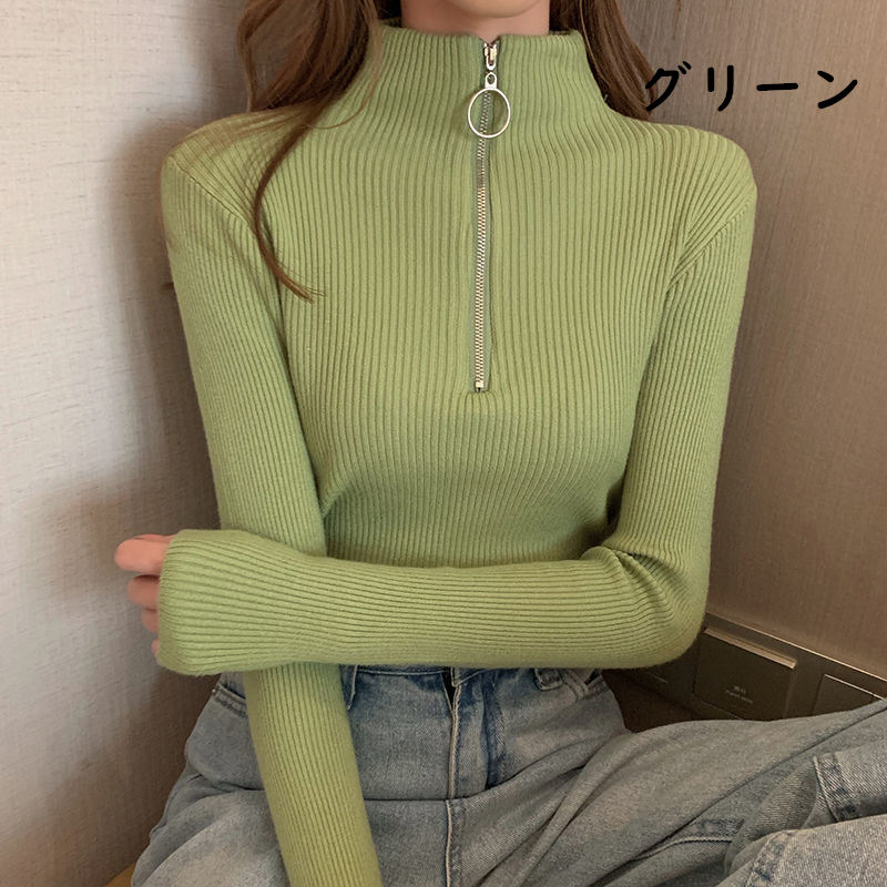 お取り寄せ商品 ニット セーター レディース ニットシャツ トップス おしゃれ シンプル S-XL 長袖 せ ファスナー 着 ハイネック 無地 タートルネック 12COLORS 