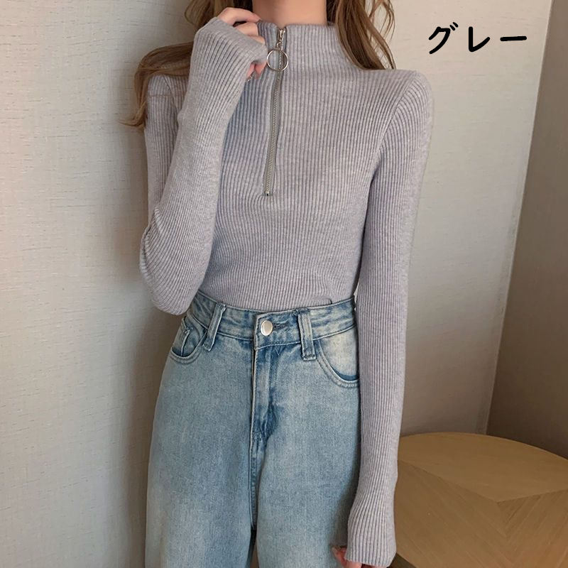 お取り寄せ商品 ニット セーター レディース ニットシャツ トップス おしゃれ シンプル S-XL 長袖 せ ファスナー 着 ハイネック 無地 タートルネック 12COLORS 