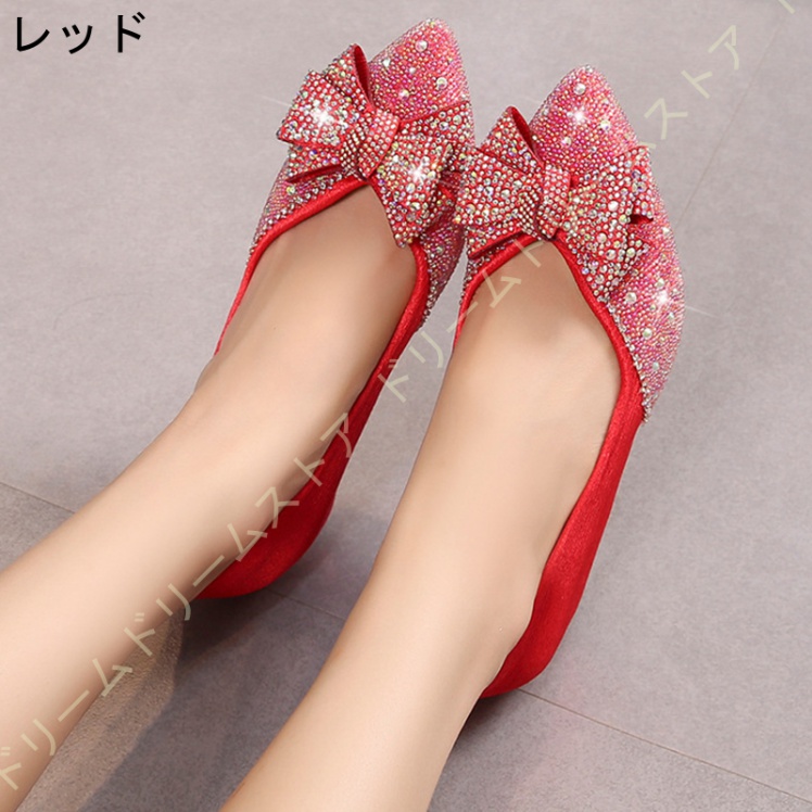 パンプス 美脚 レディース コンフォートビジュー リボン ウェッジソール ローファー ファッション 女性 脚長 婦人 5CM おしゃれ 軽量 カジュアル 