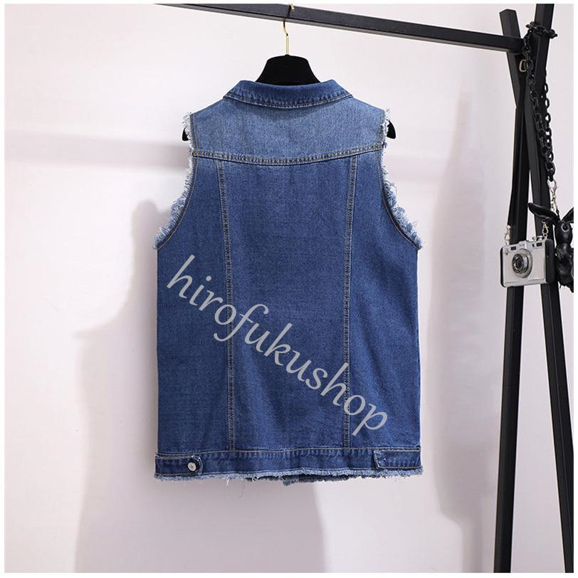 デニムベスト レディース ジレ 前開き 春夏 アウター ダメージ加工 カジュアル 大きいサイズ ノースリーブ トップス ゆったり デニム シンプル 