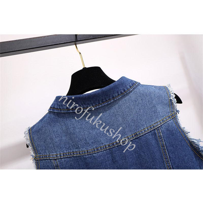 デニムベスト レディース ジレ 前開き 春夏 アウター ダメージ加工 カジュアル 大きいサイズ ノースリーブ トップス ゆったり デニム シンプル 