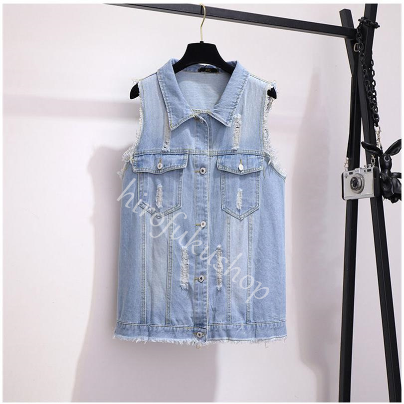 デニムベスト レディース ジレ 前開き 春夏 アウター ダメージ加工 カジュアル 大きいサイズ ノースリーブ トップス ゆったり デニム シンプル 