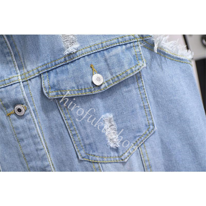 デニムベスト レディース ジレ 前開き 春夏 アウター ダメージ加工 カジュアル 大きいサイズ ノースリーブ トップス ゆったり デニム シンプル 