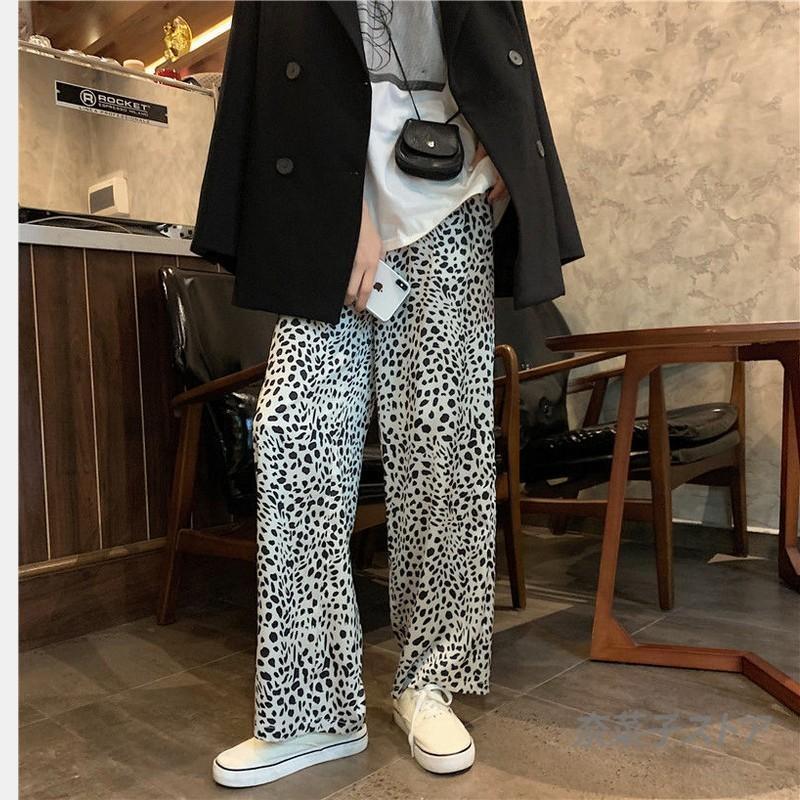 レディース ワイドパンツ 10代 20代 30代 40代 柄 ロング 60代 綿 レオパード コットン ロングパンツ 体型カバー ゆったり 50代 