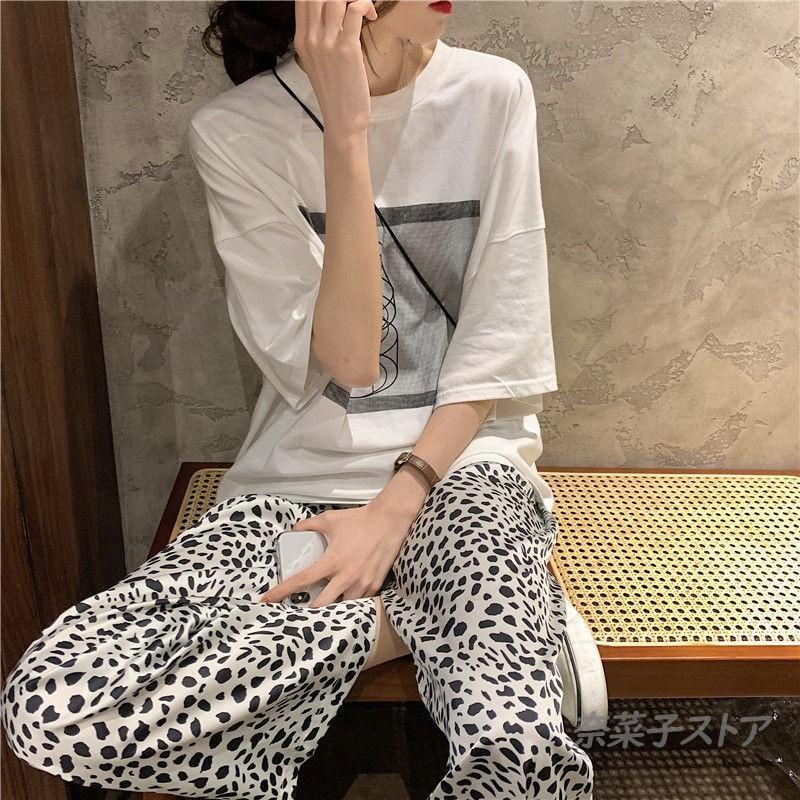 レディース ワイドパンツ 10代 20代 30代 40代 柄 ロング 60代 綿 レオパード コットン ロングパンツ 体型カバー ゆったり 50代 