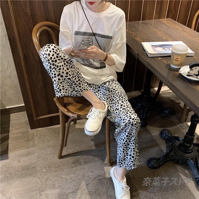 レディース ワイドパンツ 10代 20代 30代 40代 柄 ロング 60代 綿 レオパード コットン ロングパンツ 体型カバー ゆったり 50代 