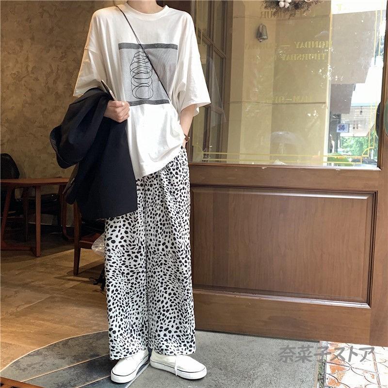 レディース ワイドパンツ 10代 20代 30代 40代 柄 ロング 60代 綿 レオパード コットン ロングパンツ 体型カバー ゆったり 50代 